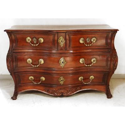 Commode Tombeau Bordelaise Louis XV Mahogany Massif Cuba Bronze Eighteenth Century