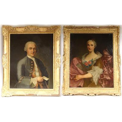 Pair Hst Portraits Noble General Lérivint Fleury Bedane Louis Tocqué 18th