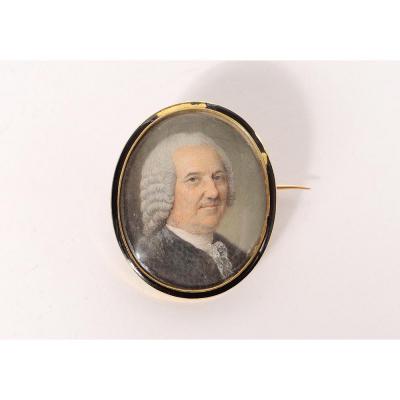 Miniature Ovale Nacre Portrait Noble XVIIIème Broche Or Massif 18K émail