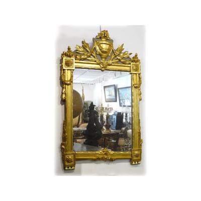 Miroir Louis XVI Provençal Bois Sculpté Doré Urne Fleurs Glace XVIIIème