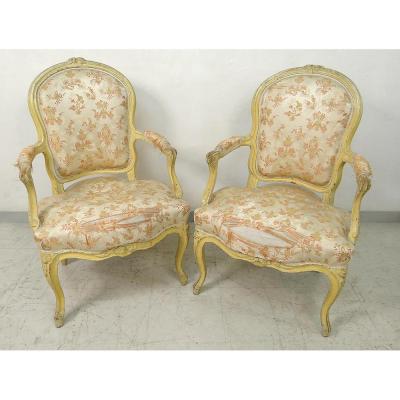 Pair Cabriolet Armchairs Louis XV Carved Wood Stamp Courtois XVIII