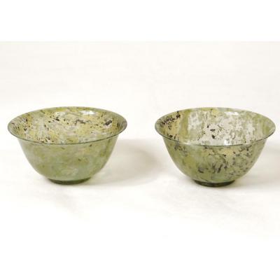 Pair Small Bowls Jade Nephrite China XIXth Century