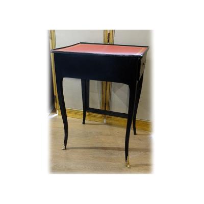 Writing Table With Louis XV Screen Lacquered Wood Black Leather Red XIXth Century
