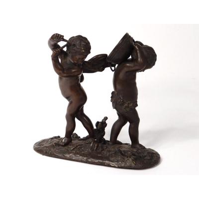 Bronze Sculpture Lovers Musicians Cherubs Tambour Clodion Nineteenth