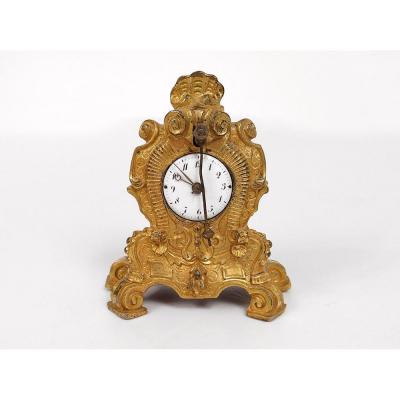 Clock Cartel Miniature Louis XV Gilt Bronze Cowtail XIXth