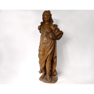 Sculpture Statue Carved Wood Saint John The Baptist Prophet XVIIth Century