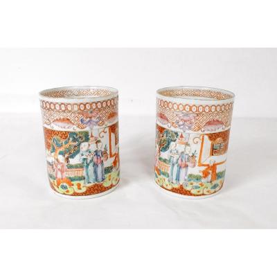 Paire De Chopes Porcelaine Décor Mandarins Chine Qianlong XVIIIè