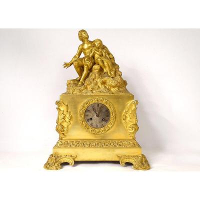 Pendule Bronze Doré Personnages Homme Enfant Napoléon III XIXème