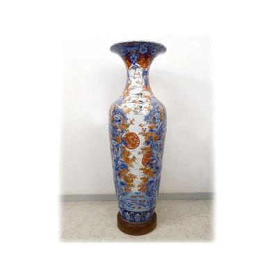 Grand Vase Porcelaine Imari Japon Paysages Hérons étang Fleurs 127cm XIXème