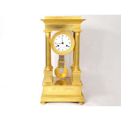 Pendule Portique à Colonnes Bronze Doré Flocard Paris Empire Clock XIXème