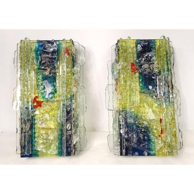 Pair Brutalist Sconces Raak Glass Netherlands Van Oyen Chartres Twentieth