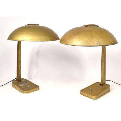 Paire de Lampes de Bureau Bronze Métal Vintage Art Déco Allemagne XXème