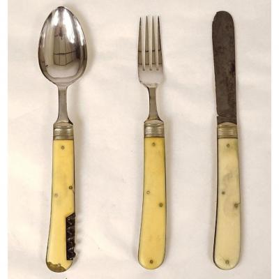 Travel Cutlery 3pc English Silver Metal Joseph Mappin Brothers XIXth