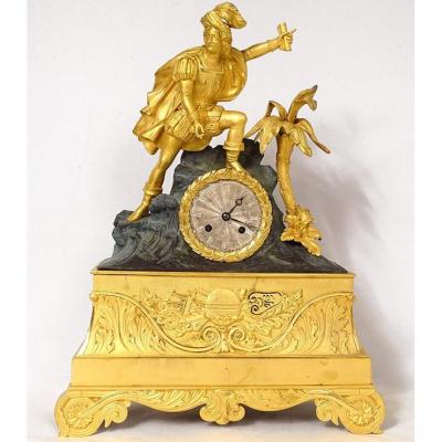 Restoration Clock Gilt Bronze Christopher Columbus America XIXth Century