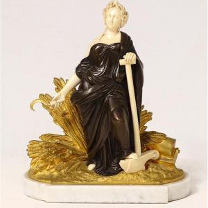 Sculpture Statuette Chryséléphantine Femme Allégorie Moisson Agriculture XIXè