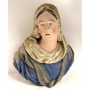 Statue Bust Saint Mary Magdalene Magdala Polychrome Wood Eighteenth Century