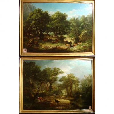 19 Th C. French Romantic Paintings,signed Pelegry