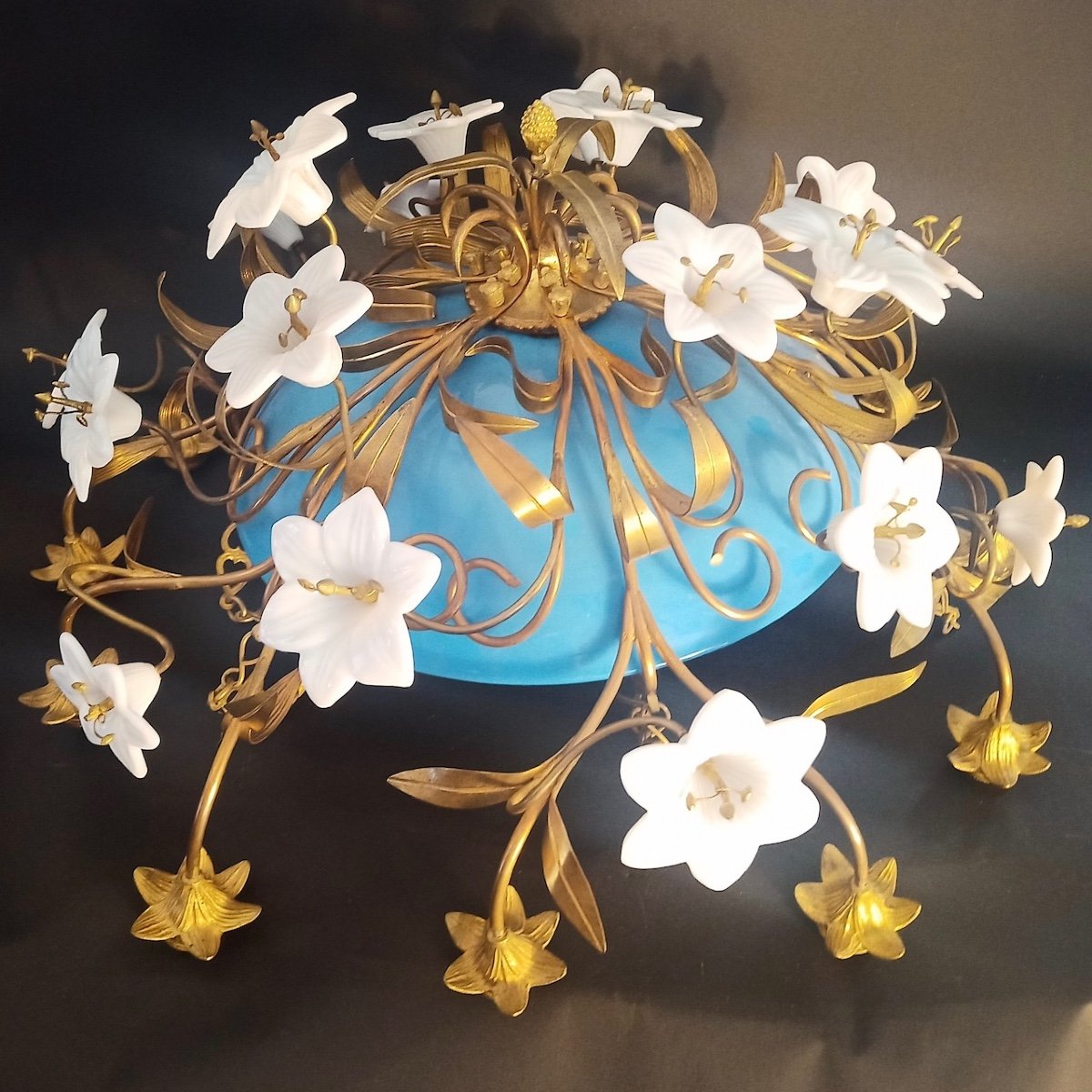 Blue Opaline Chandelier, Napoleon III-photo-2