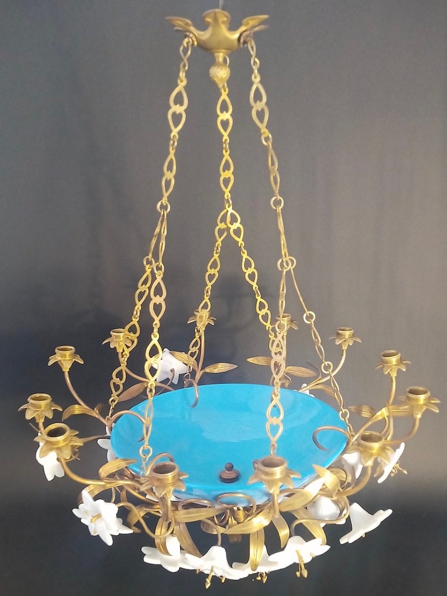 Blue Opaline Chandelier, Napoleon III-photo-6