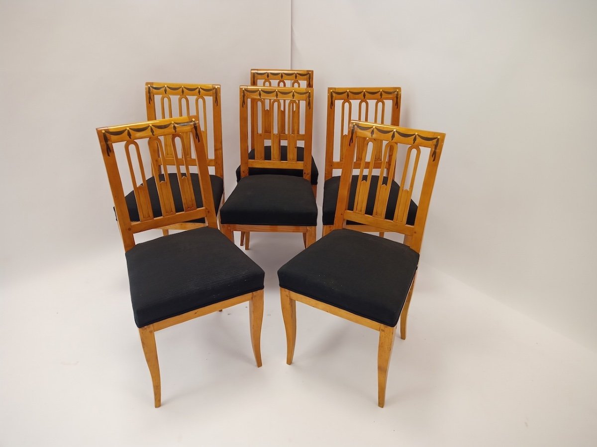  6 Biedermeier Chairs, Around 1825-photo-3