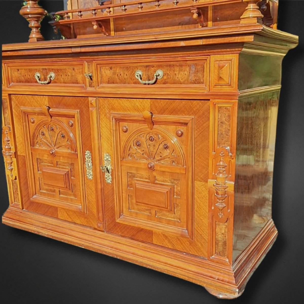 Grand Buffet De Style Wilhelminien, Vers 1880, Noyer Massif-photo-2