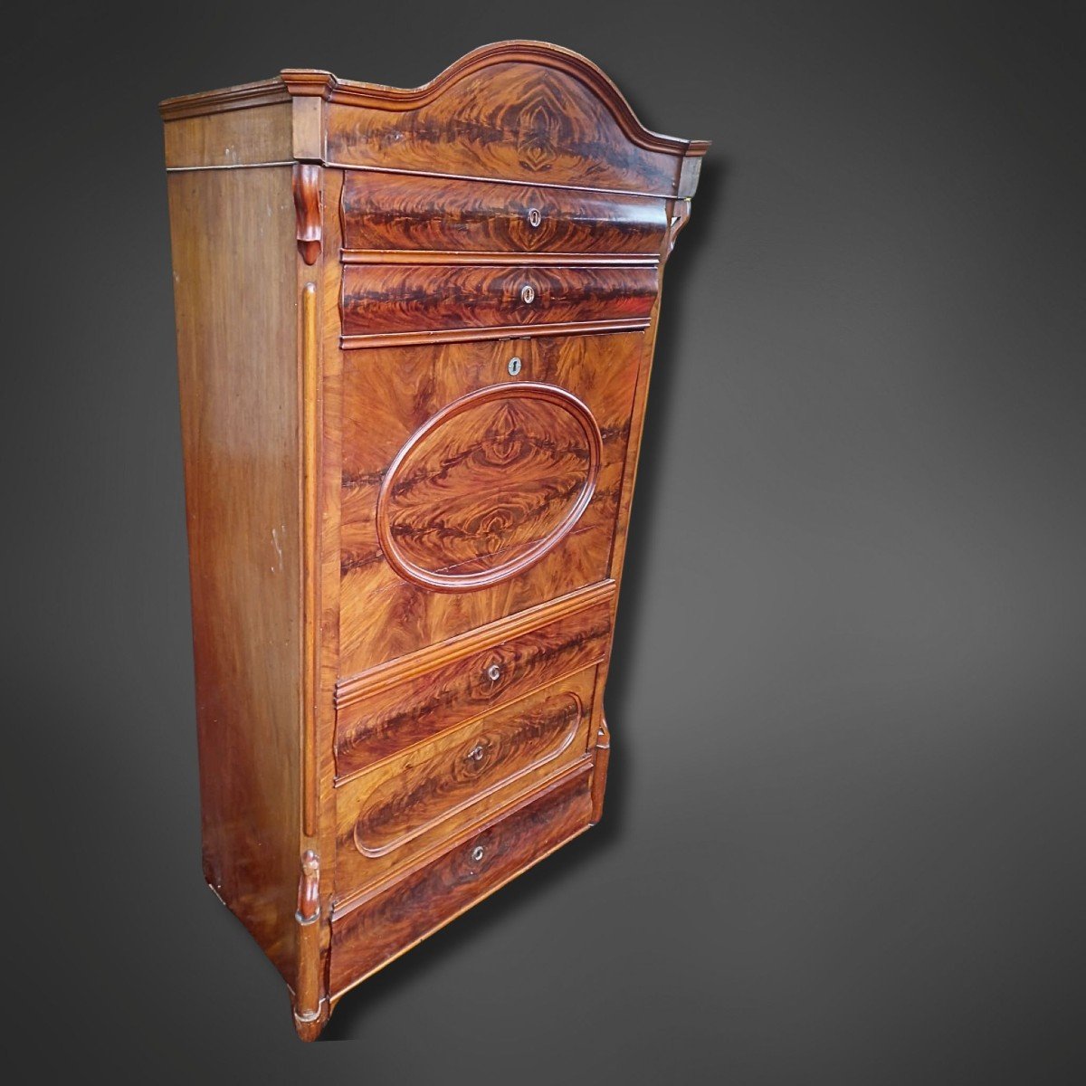 Louis-philippe / Late Biedermeier Secretary, Circa 1870–1880, Solid Mahogany-photo-4