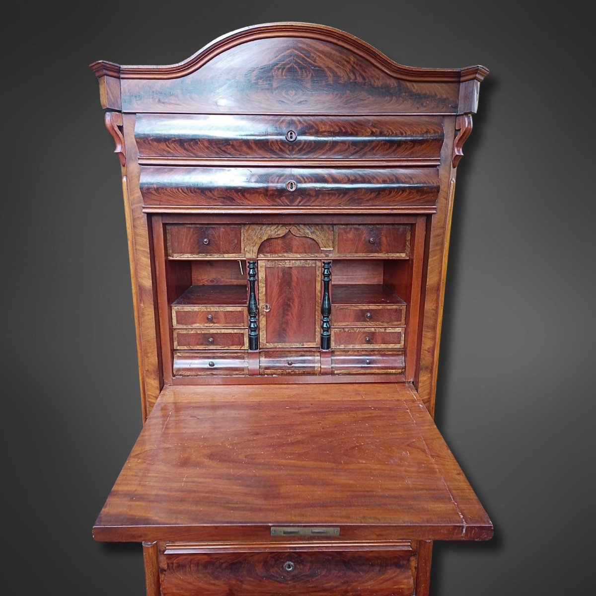 Louis-philippe / Late Biedermeier Secretary, Circa 1870–1880, Solid Mahogany-photo-1