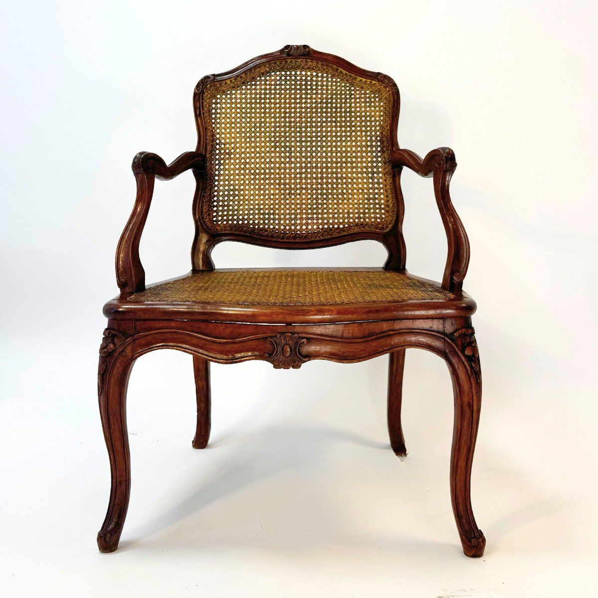 Fauteuil d'époque Louis XV Estampillées De L.C. Carpentier,  Cannage 18eme-photo-2