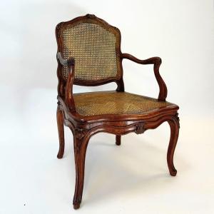 Armchair Louis XV Stamped "lc Carpentier" With Original 18th Century Wickerwork