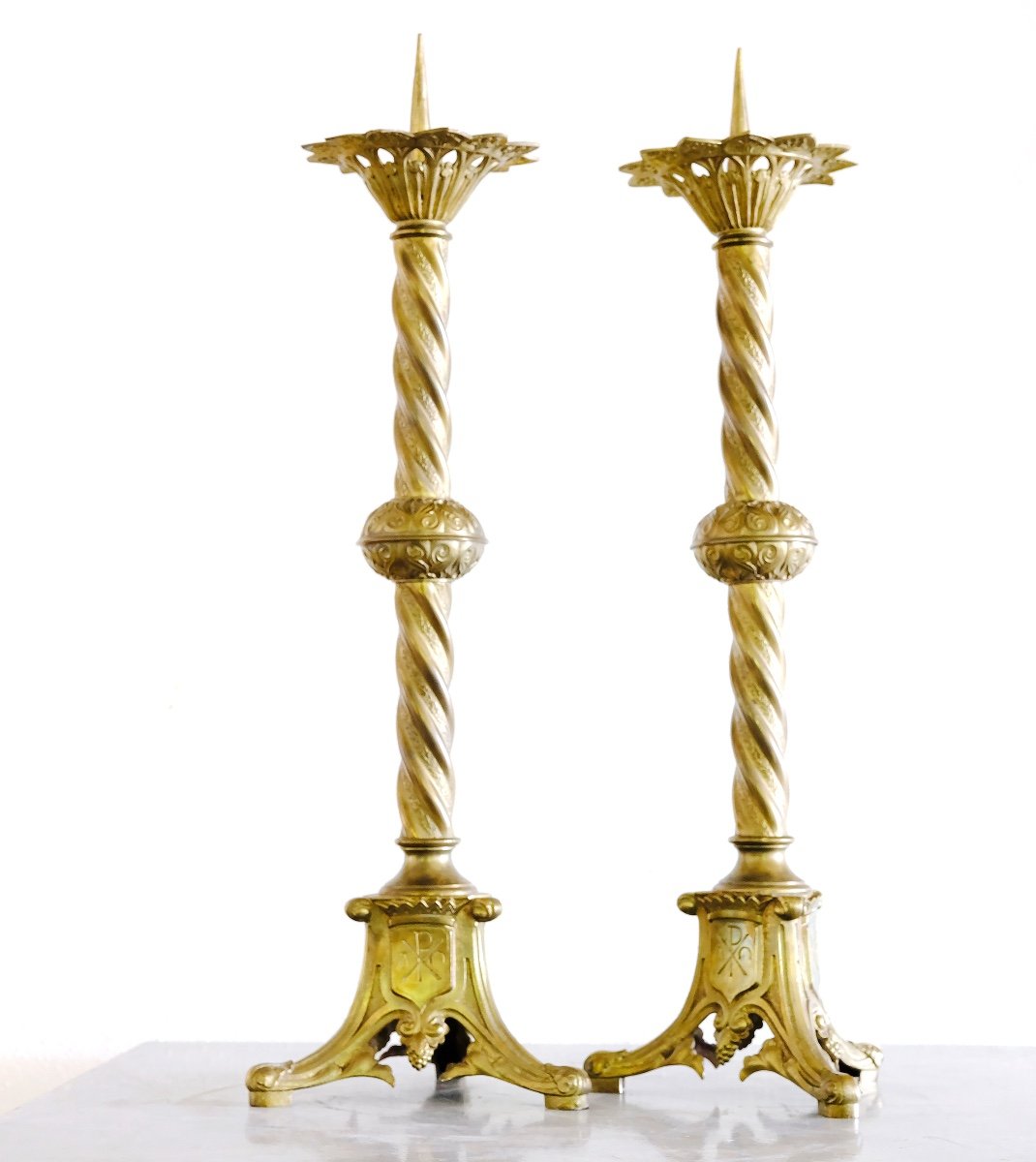 Pair Of Baroque Candlesticks, Height 63 Cm