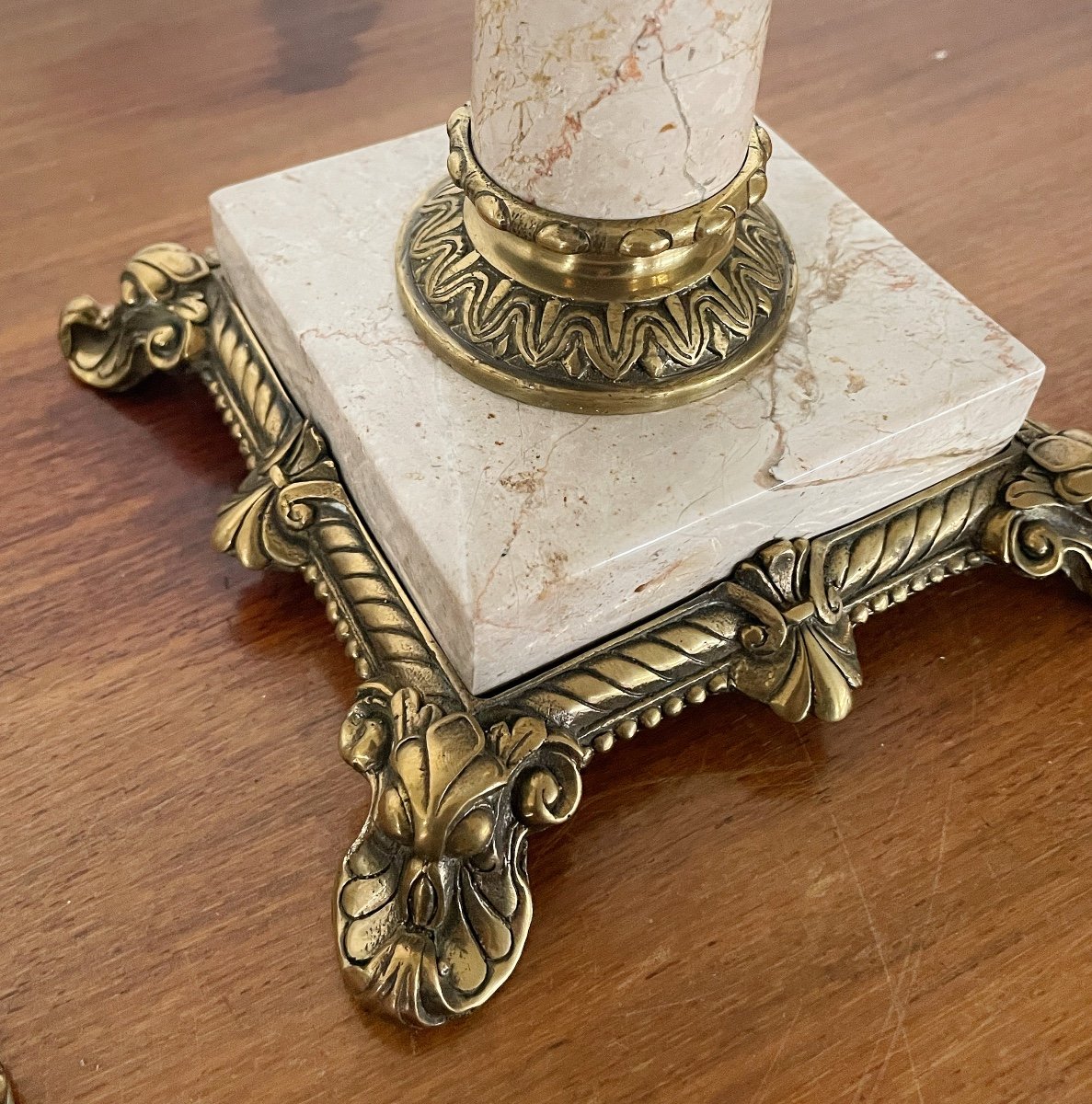 A Pair Of Candlesticks, Marble And Bronze-photo-4