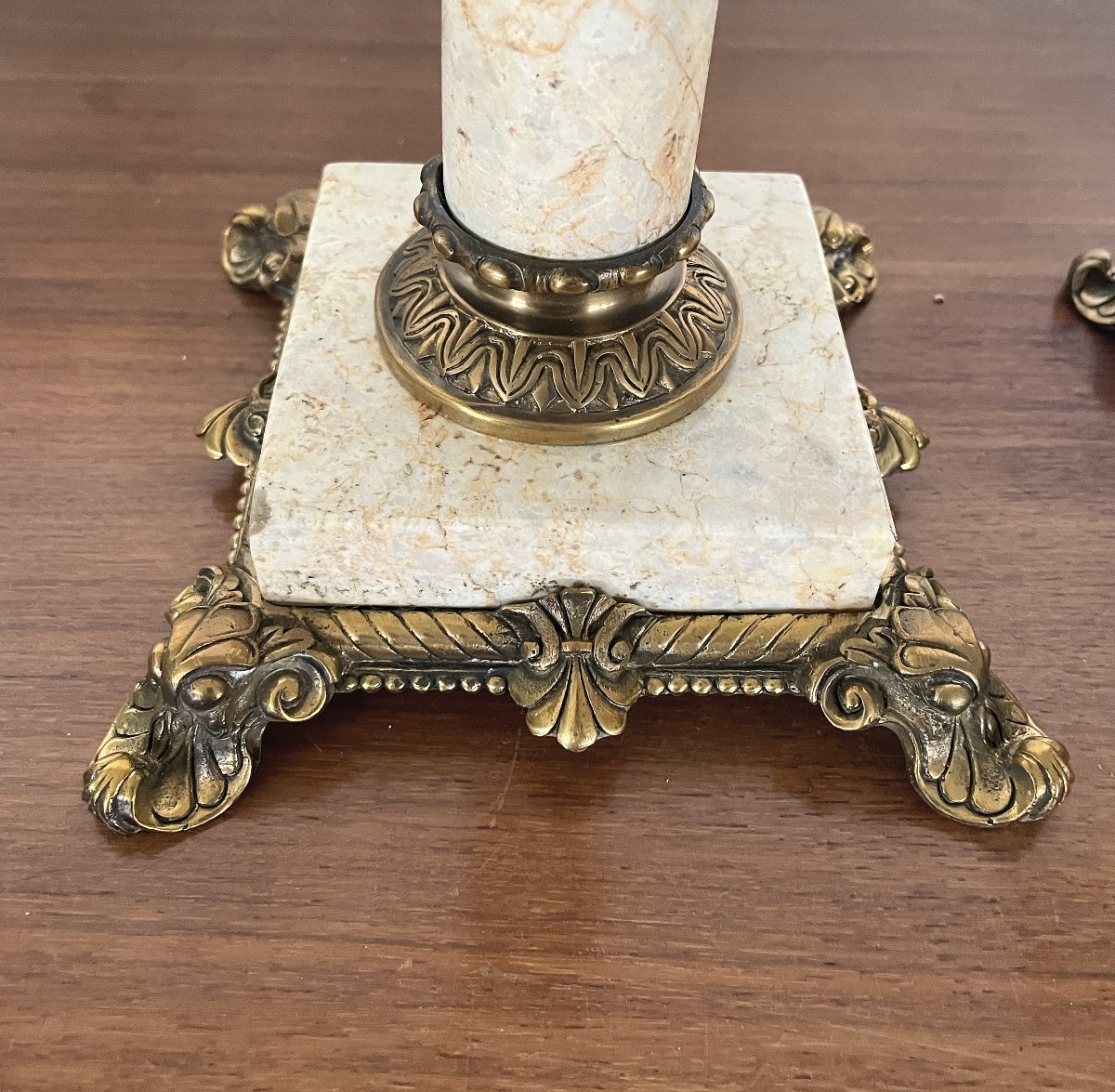 A Pair Of Candlesticks, Marble And Bronze-photo-4