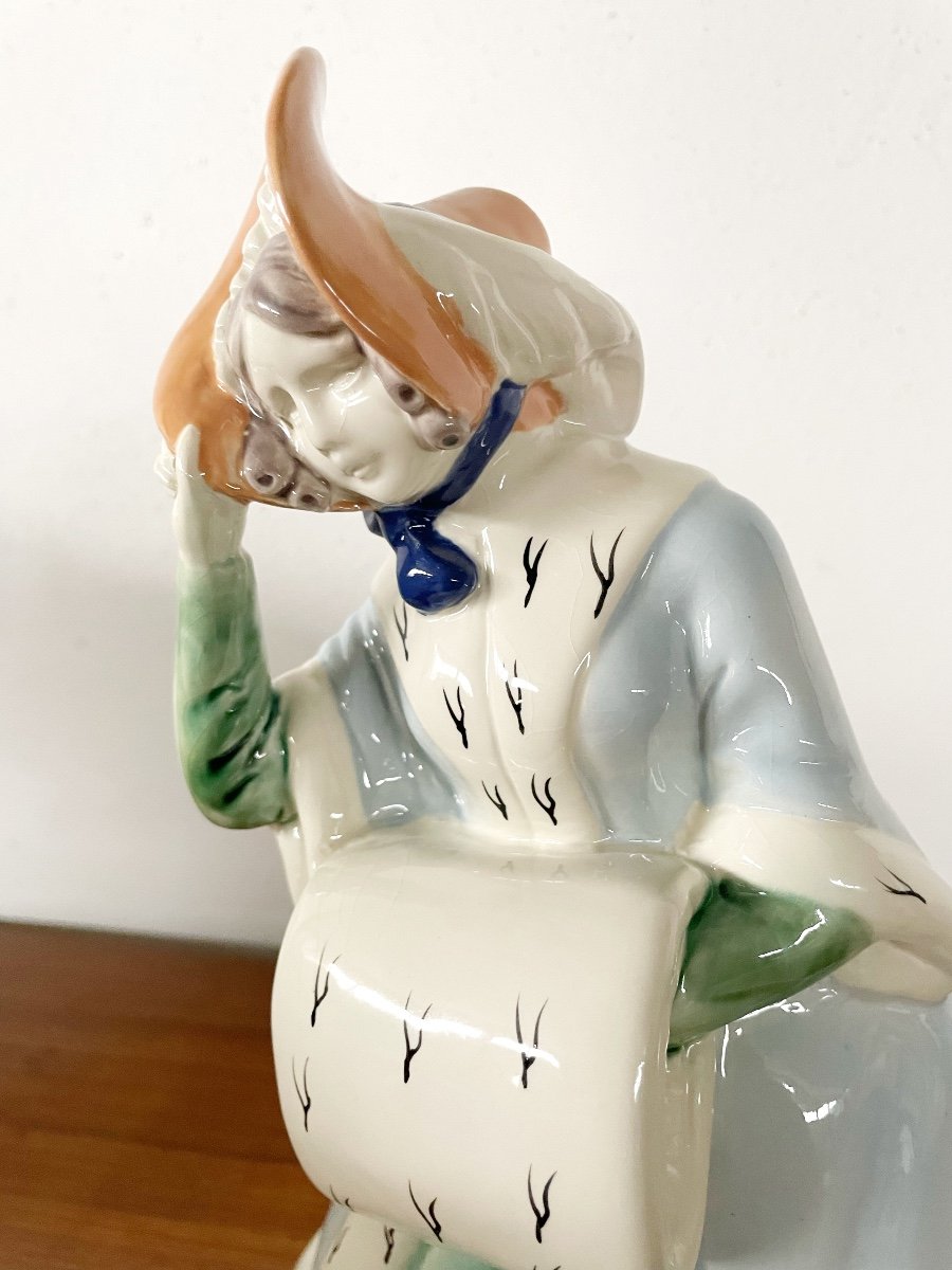 Vienna Ceramic Figurine "lady With A Sleeve"-photo-4