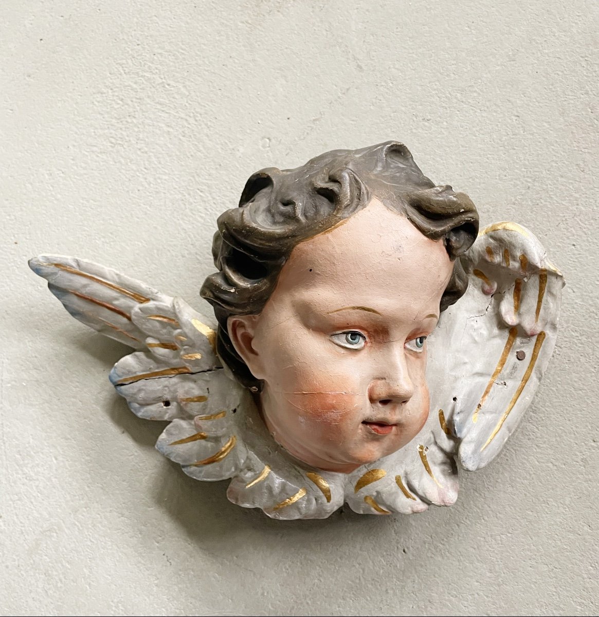 Tête d'Ange en Bois Sculpté,  Baroque-photo-6