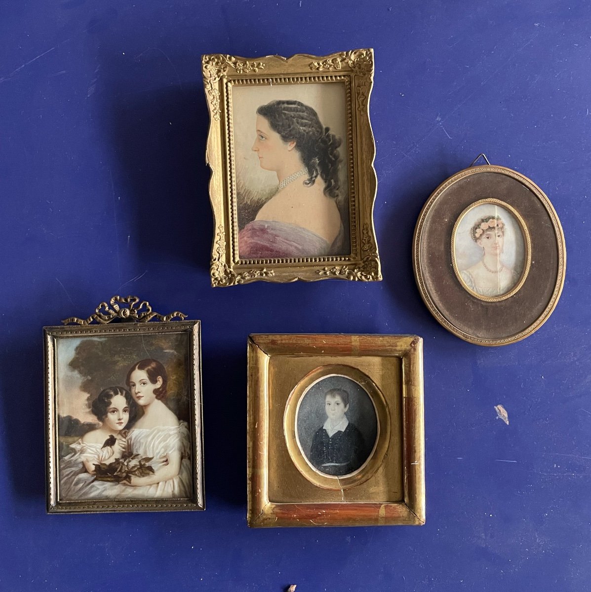 4 Pièces Tableaux Miniatures Biedermeier-photo-7