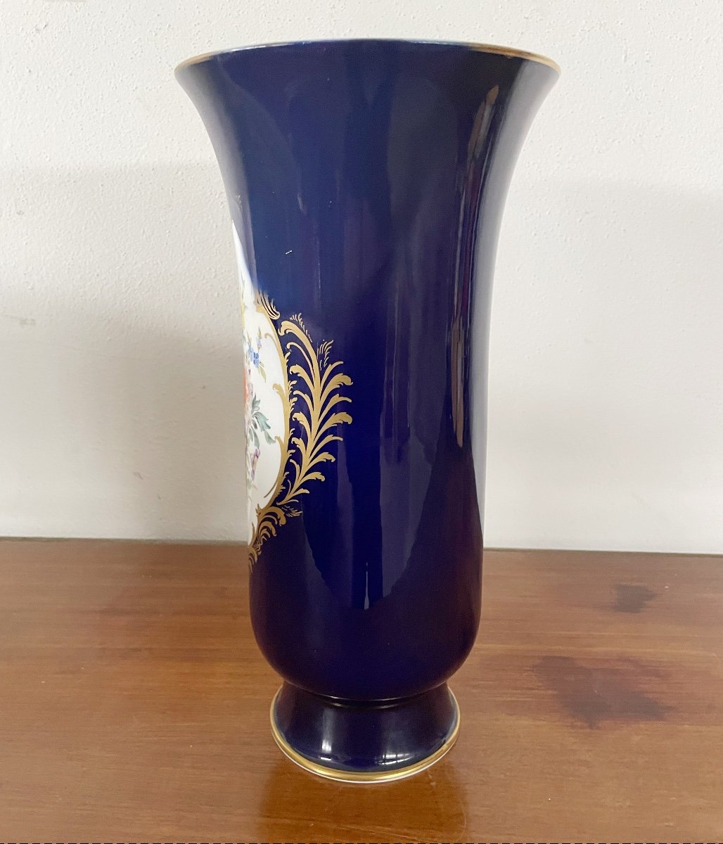 Blue Vase With Floral Decoration From Meissen, Circa 1930-photo-4