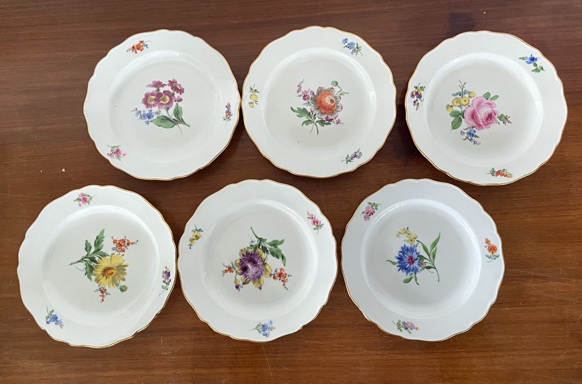 6 Pièces Assiettes à Gâteaux De Meissen