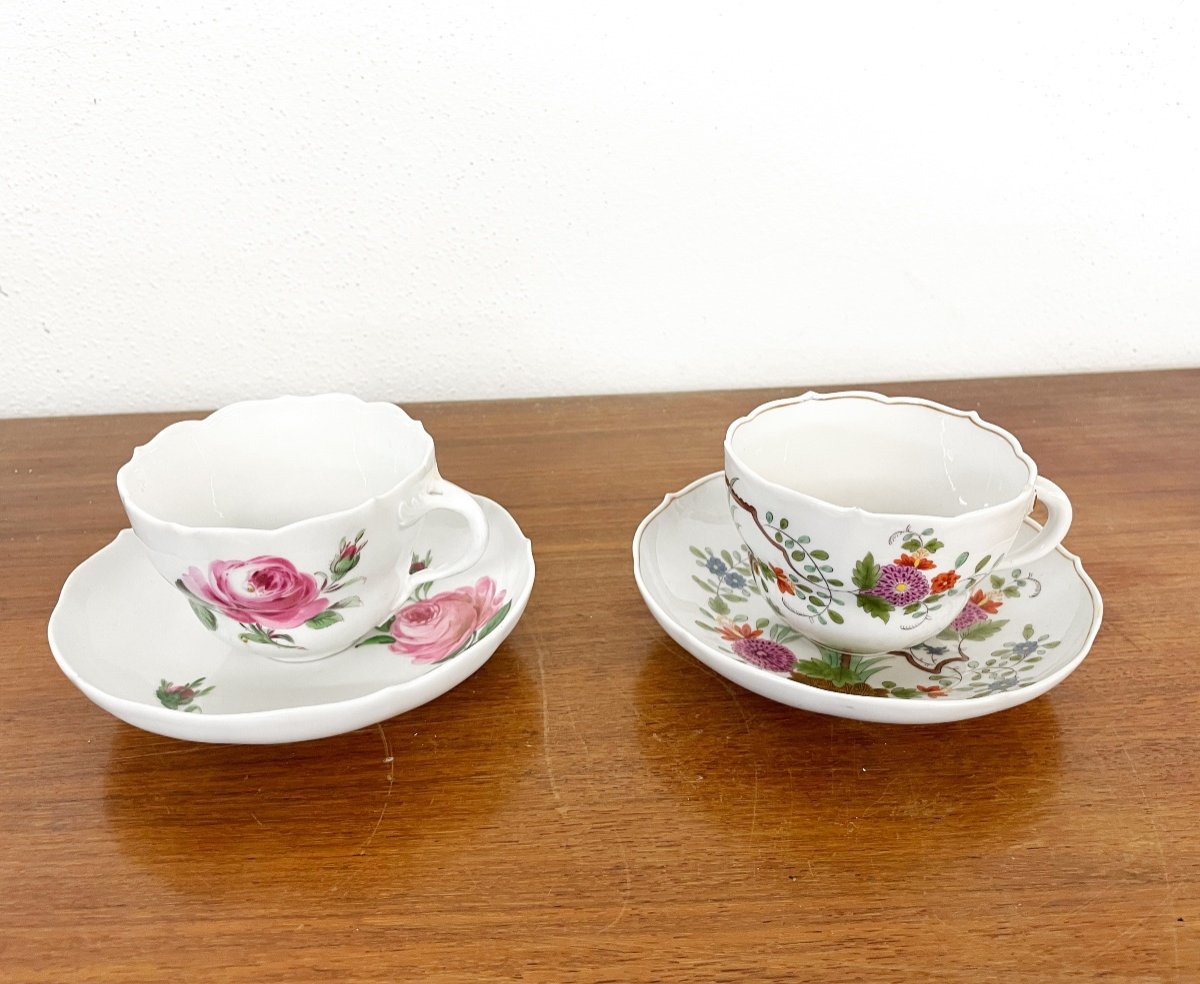 2 Meissen Cups With Saucers, Circa 1880-photo-2