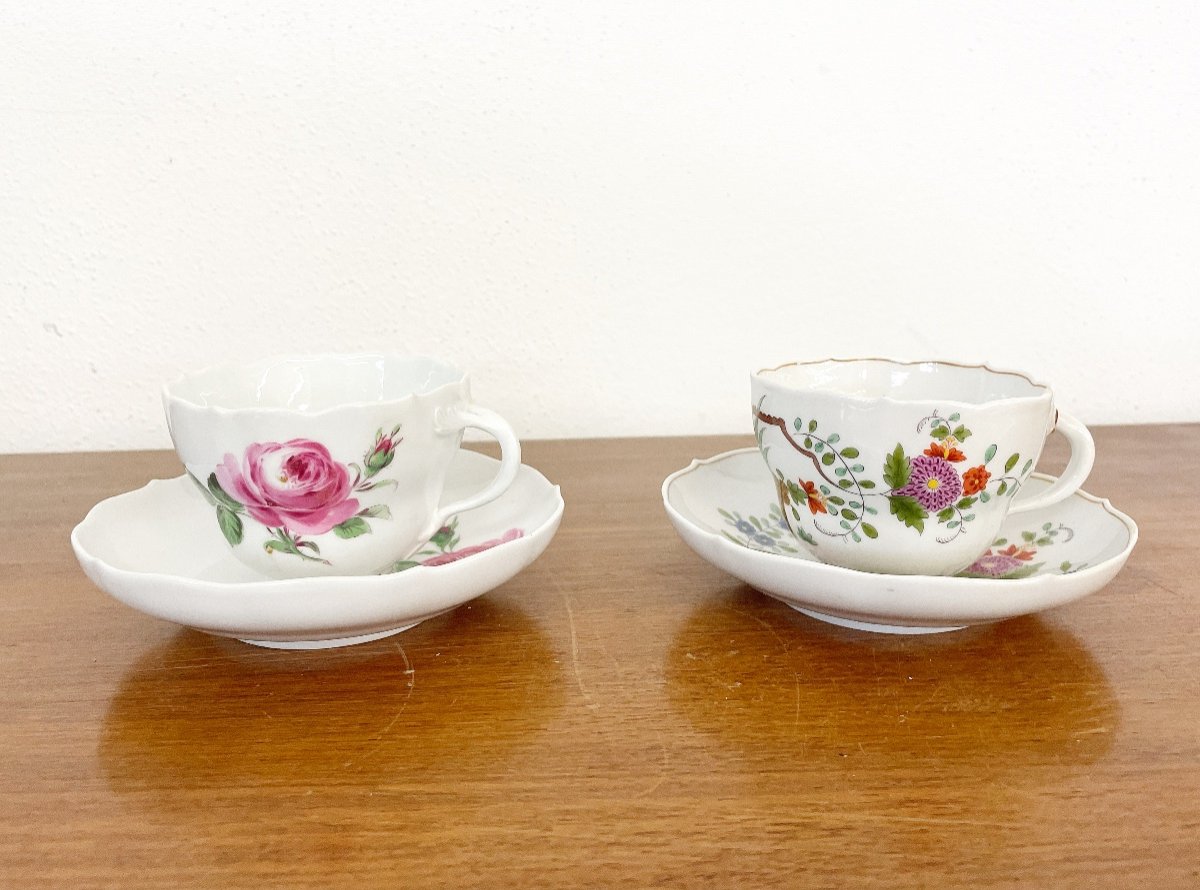 2 Meissen Cups With Saucers, Circa 1880-photo-4