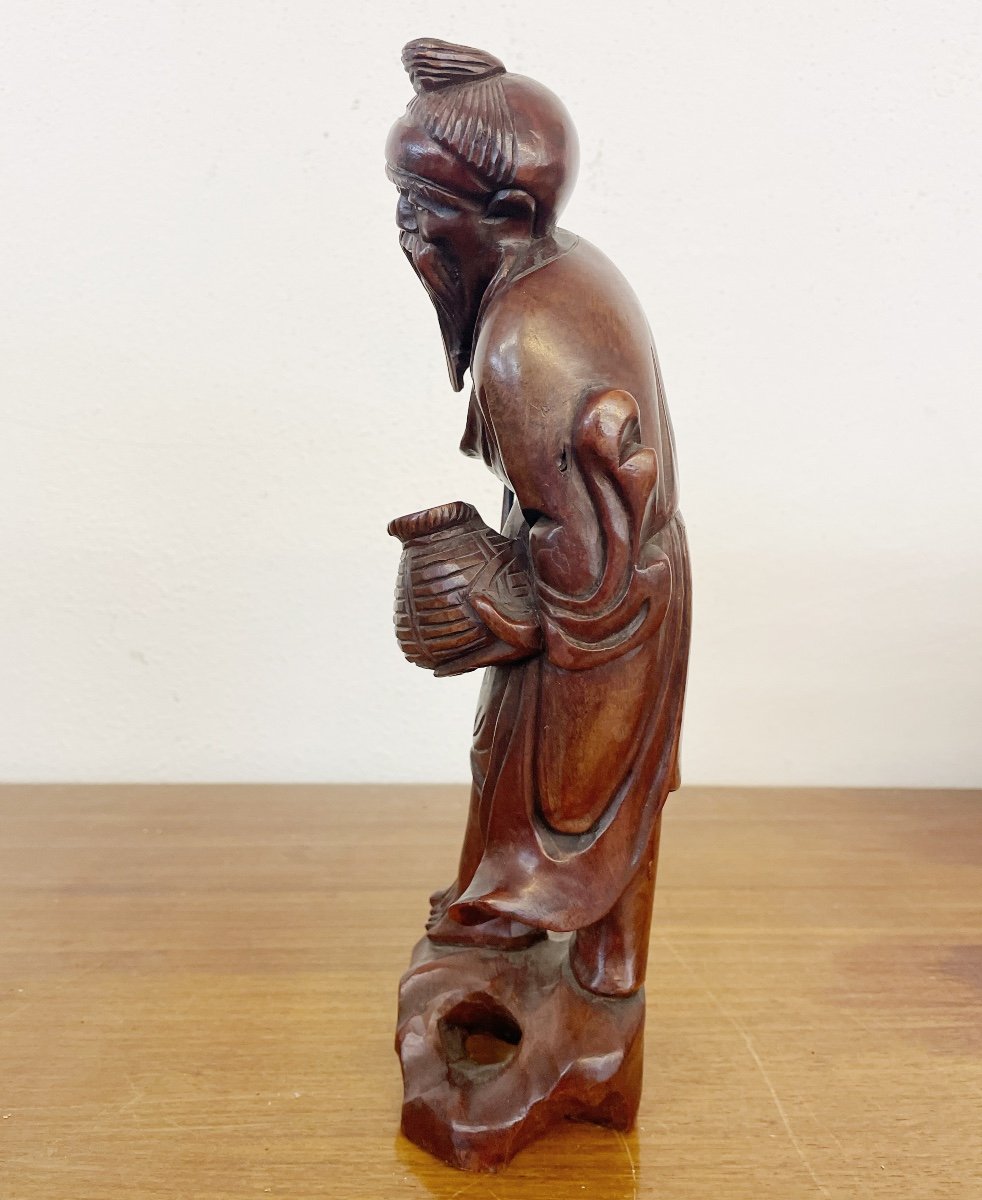 «chinois»  Figurine En Bois Sculpté Vers 1920-photo-2