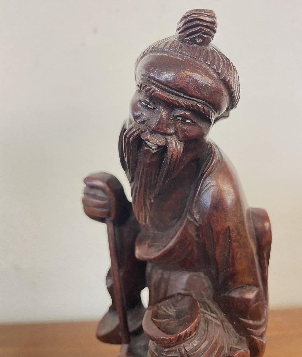 «chinois»  Figurine En Bois Sculpté Vers 1920-photo-1