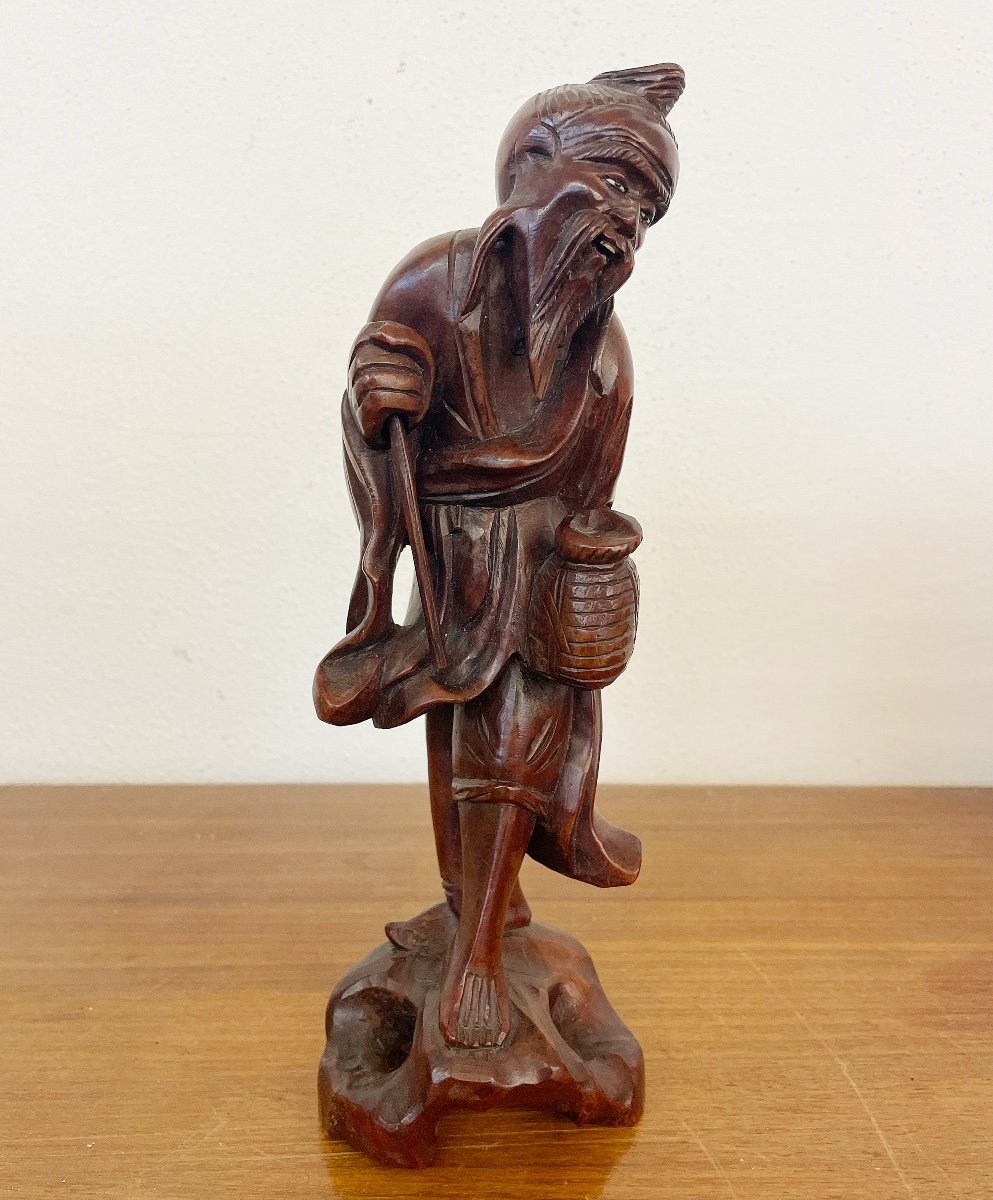 «chinois»  Figurine En Bois Sculpté Vers 1920-photo-4