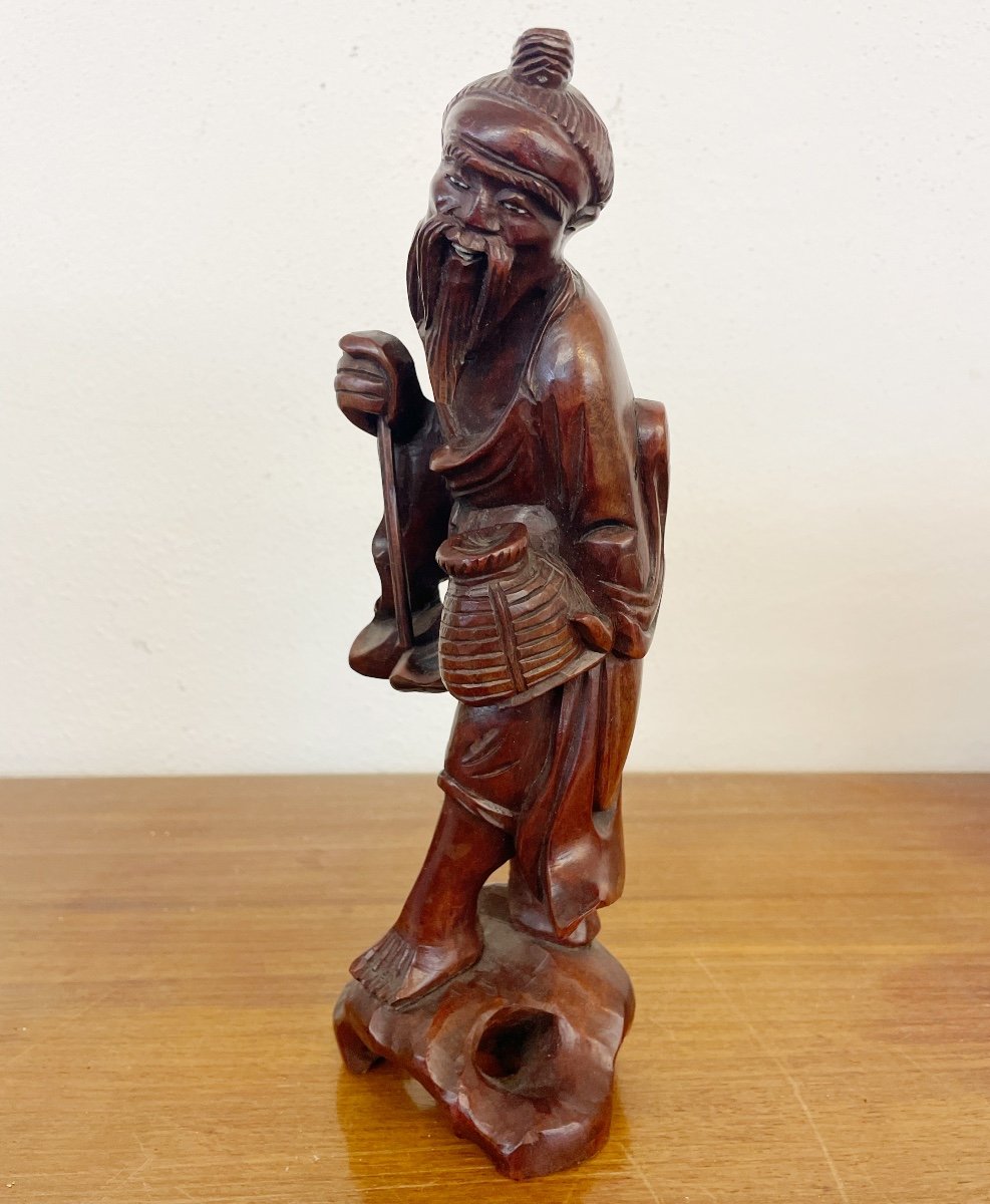 «chinois»  Figurine En Bois Sculpté Vers 1920-photo-5