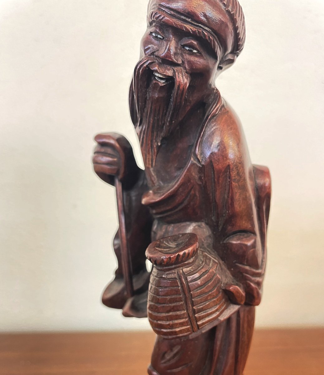 «chinois»  Figurine En Bois Sculpté Vers 1920-photo-7