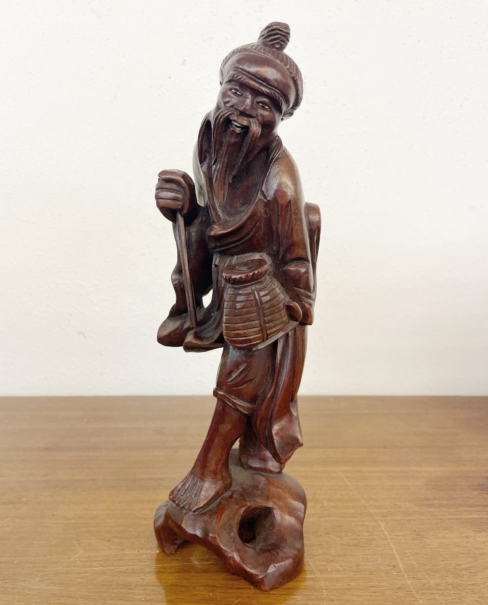 «chinois»  Figurine En Bois Sculpté Vers 1920