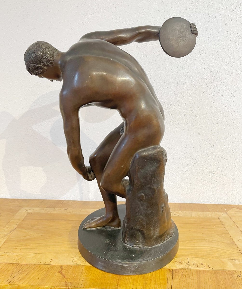 Bronze Figurine "discus Thrower" France Circa 1920-photo-3