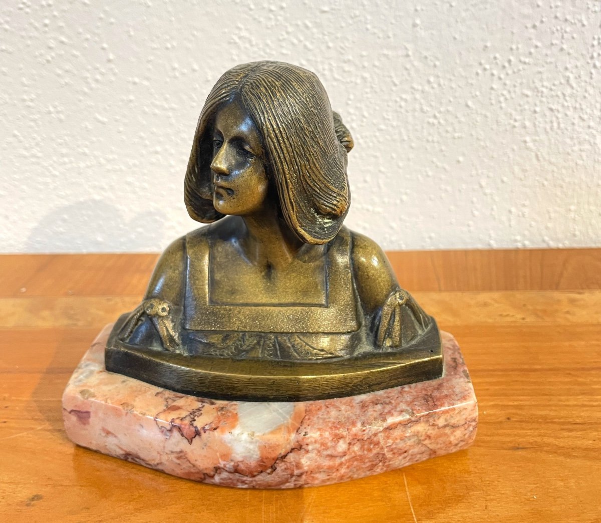 Art Nouveau Bronze Statuette With Marble Base, Circa 1920-photo-3