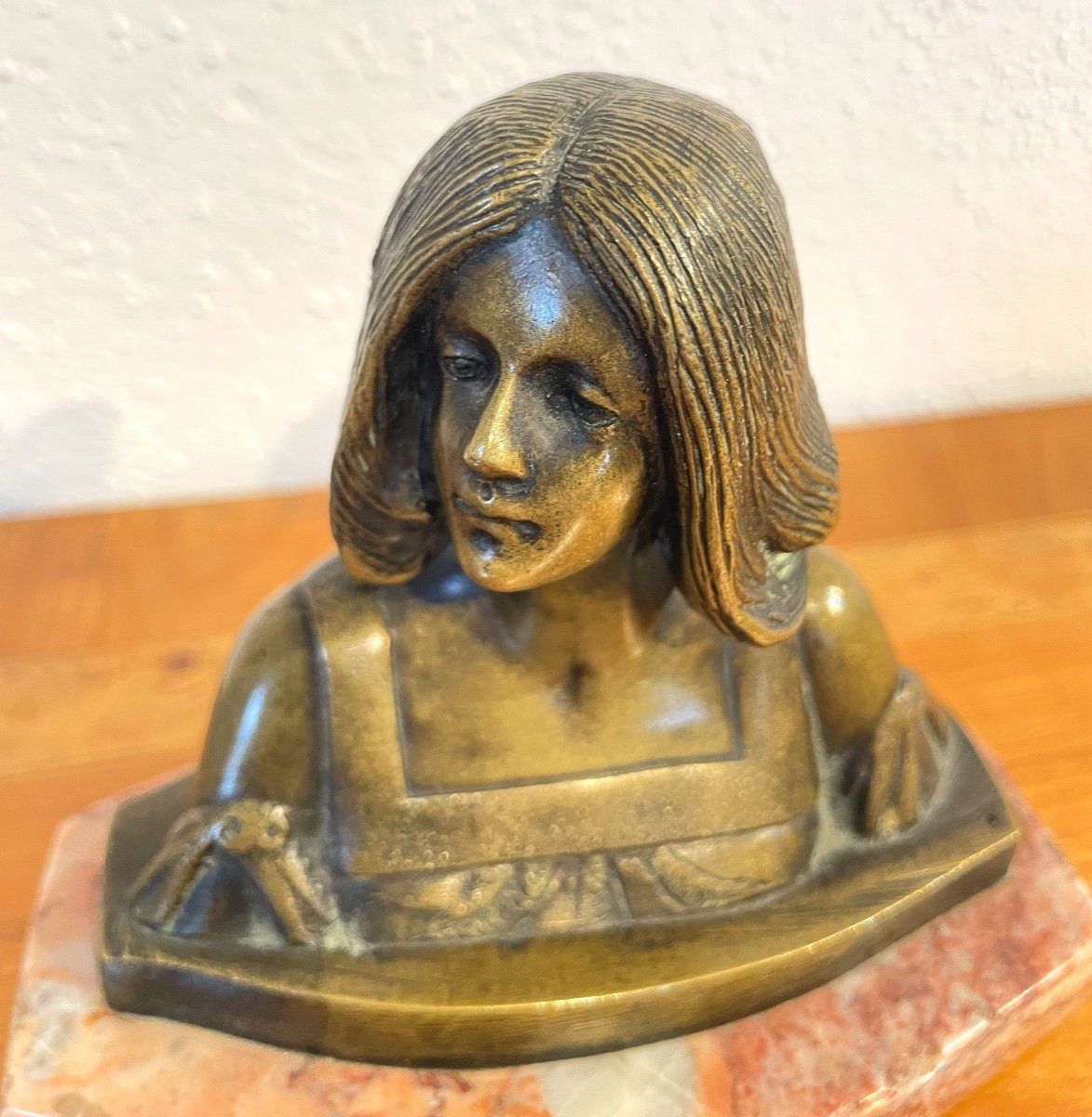 Art Nouveau Bronze Statuette With Marble Base, Circa 1920-photo-4