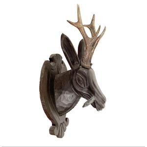 Baroque Deer Head In Carved Wood