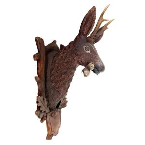 Baroque Deer Head In Carved Wood